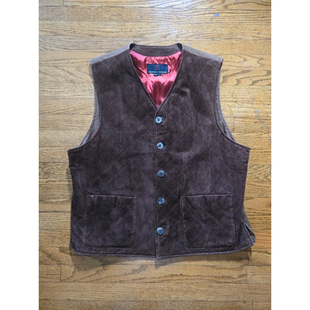 Zeidler & Zeidler Mens Western Brown Suede Leather Button Down Vest Size Large